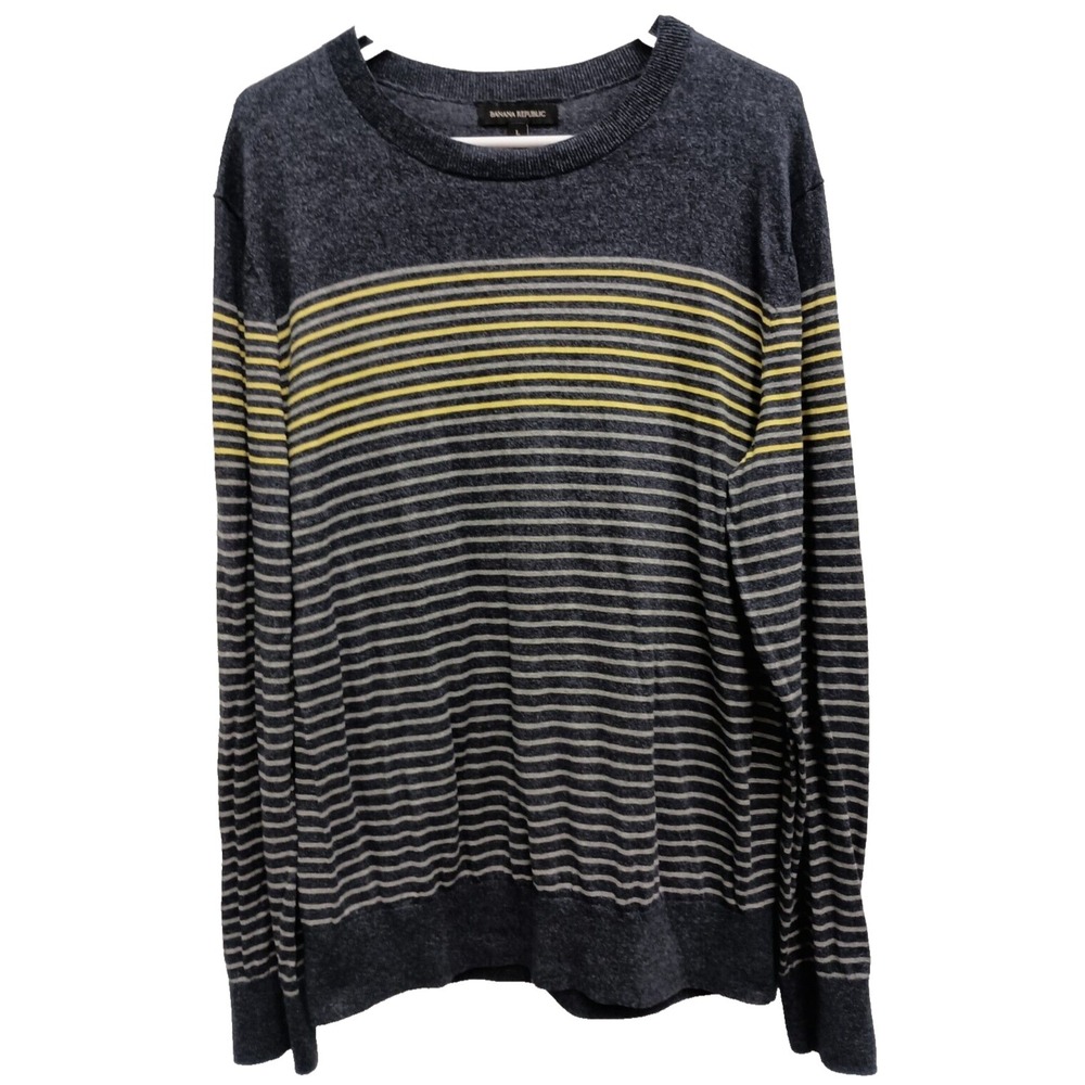 Banana Republic Mens Sweater‎ Large Striped Cotton Crew Neck Pullover Preppy